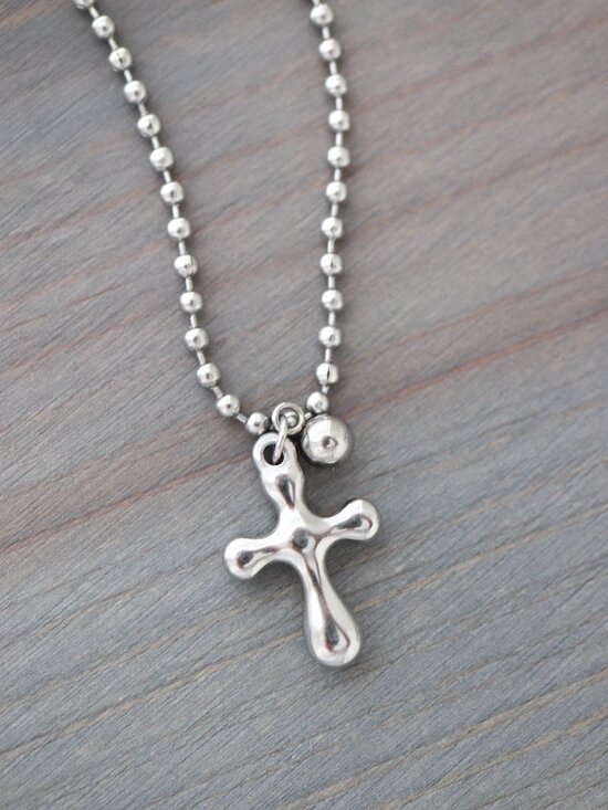 JA Jewelry Jewelry - Cross with Bead Charm Pendant Beads Chain Necklace Silver Stainless Steel